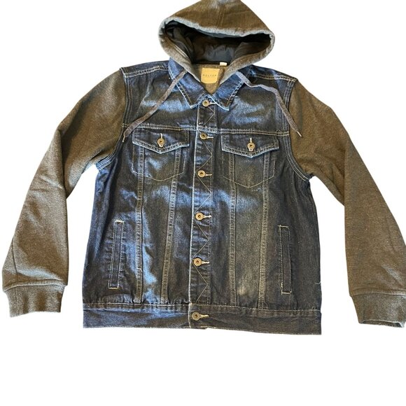 Holton Mens Medium Denim Jacket Gray Hoodie - Picture 1 of 12